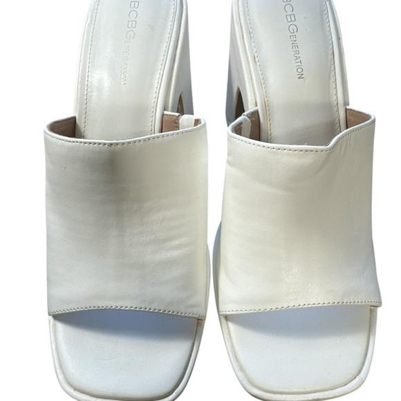 BCBGeneration Ivory Platform Mules • Square Toe Block Heel Slides • Size 10 - Picture 2 of 6